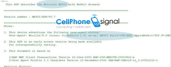 Подтверждено: Motorola MB501 основан на Android 1.5