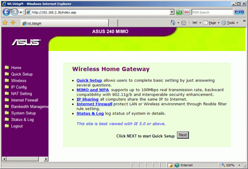 Router's home page