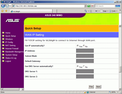 Setup wizard: TCP/IP settings