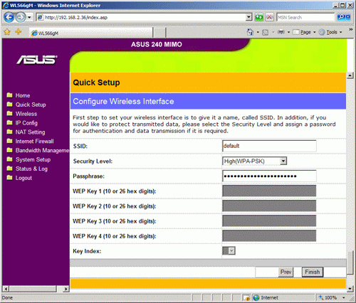 Setup wizard: wireless network setup