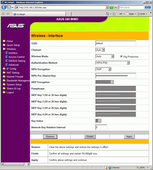 Wireless network settings setup