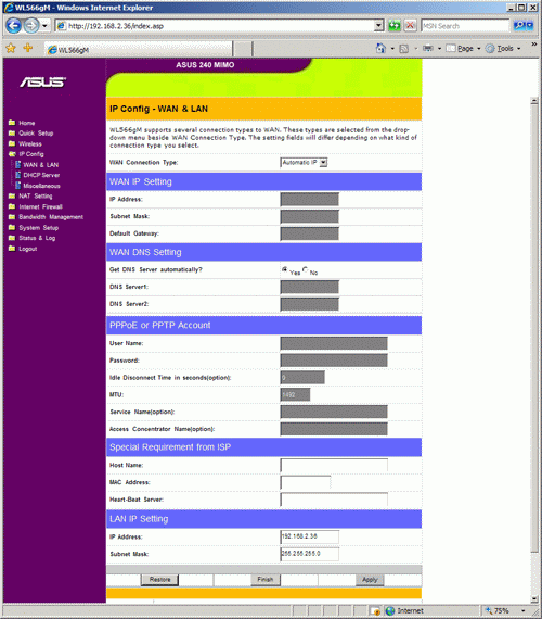 IP settings configuration