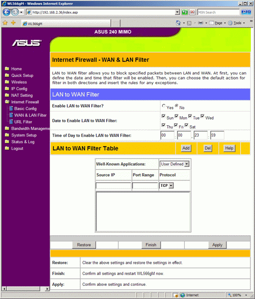 Restrictions for addresses and ports