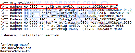 Radeon HD 2300 in INF-file