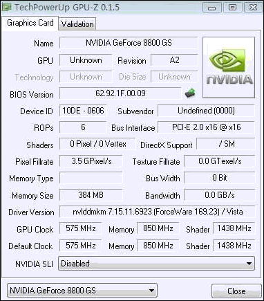 gpu-z GeForce 8800 GS (G92)
