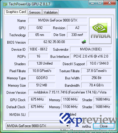 GeForce 9800 GTX in GPU-Z