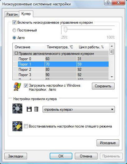 Modifying the fan's control profile