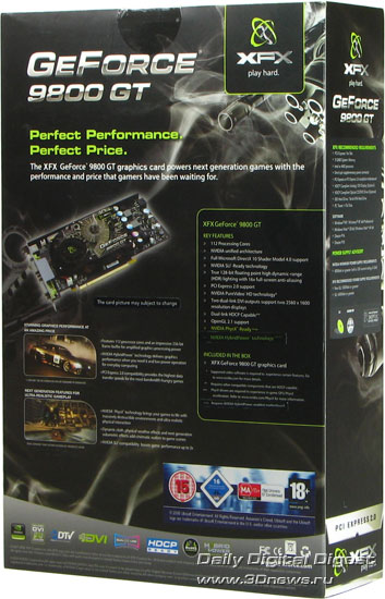 Package for XFX GeForce 9800GT, rear view