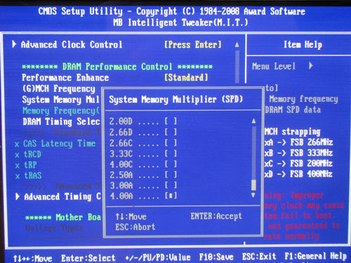 Gigabyte EP43-DS3, selection of the memory frequency 2