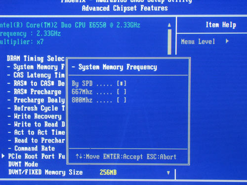 abit I-G31, selection of the memory frequency