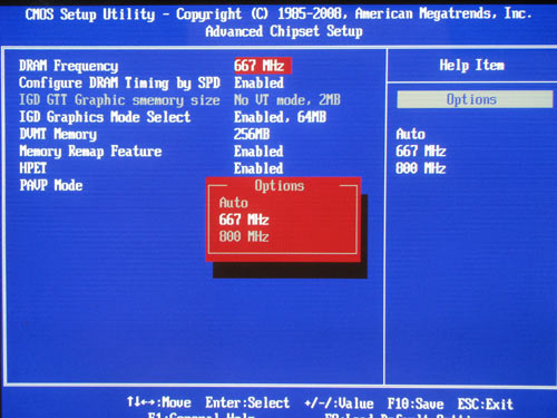 ECS G45T-M2, selection of the memory frequency