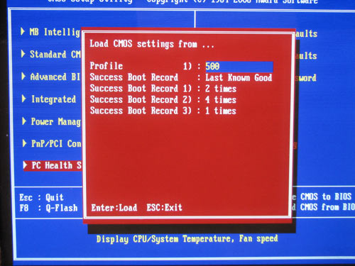 Gigabyte EP45-UD3, loading the CMOS profile