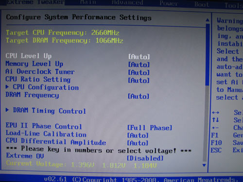 ASUS Rampage II Extreme, overclocking settings 1