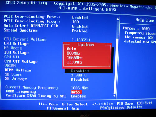 ECS X58B-A, memory frequency