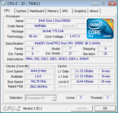 Core 2 Duo E8500 750