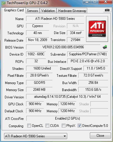 Sapphire Radeon HD 5970 TOXIC GPU-Z