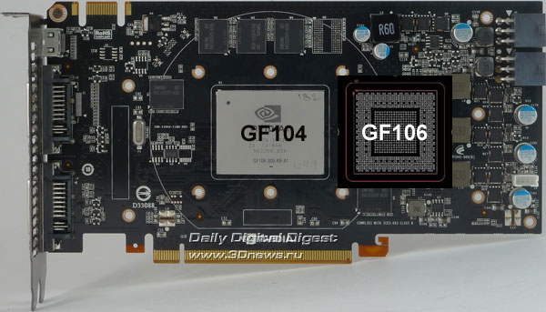 GF104 прямоугольный, а GF106 квадратный