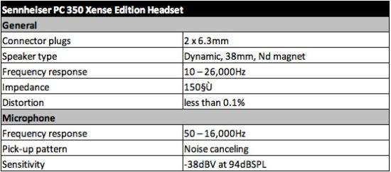 Sennheiser Xense PC 350 specs