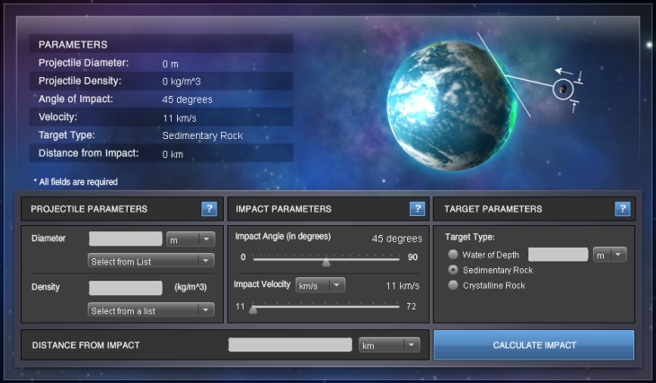 Интерфейс Impact: Earth!