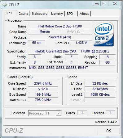 Core 2 Duo Т7500-one core