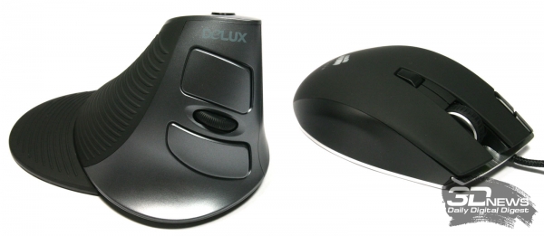  Манипулятор Delux M618 в сравнении с игровой мышью средних размеров 