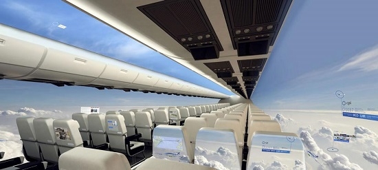Свободный осмотр из зала самолёта: вместо стенки непрерывной дисплей. Ресурс CPI.