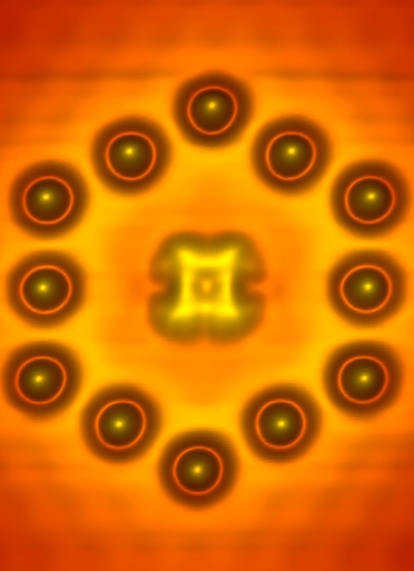 Фото транзистора с одной молекулой по центру и атомами индия