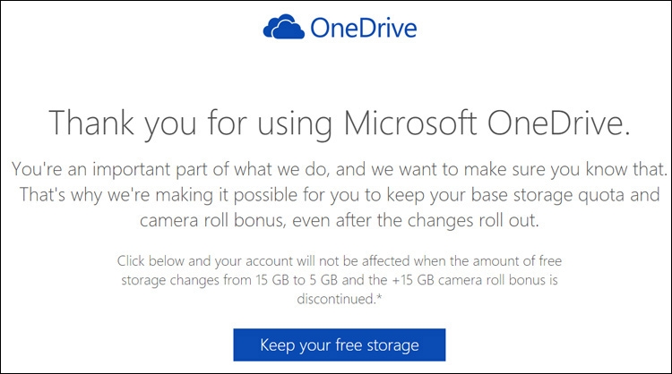 Microsoft позволит сохранить бесплатные 15 Гбайт в OneDrive
