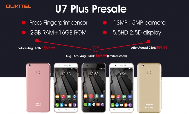 Стартуют флеш-продажи смартфона OUKITEL U7 plus за $70 со сканером отпечатков пальцев