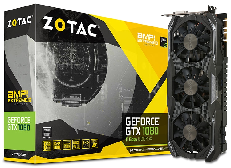 Новинка ZOTAC GeForce GTX 1080 AMP Extreme+ (код модификации ZT-P10800I-10P) 