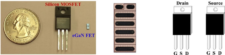  Справа для аналогии 200-В стандартный Si (кремневый) MOSFET и 200-В eGaN FET, но слева выполнение для 600-В GaN устройств (www.researchgate.net) 