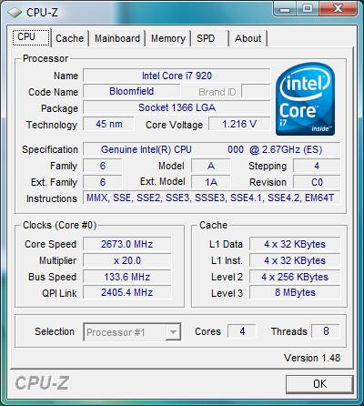  Intel Core i7-920 CPU-Z 