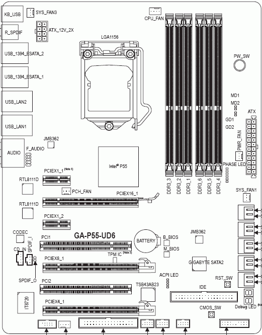  Gigabyte GA-P55-UD6-С схема 
