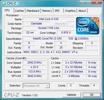  Intel Core i3-530 CPU-Z