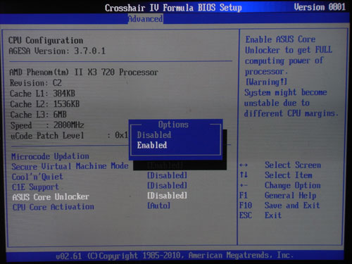 ASUS Crosshair IV BIOS CoreUnlocker 