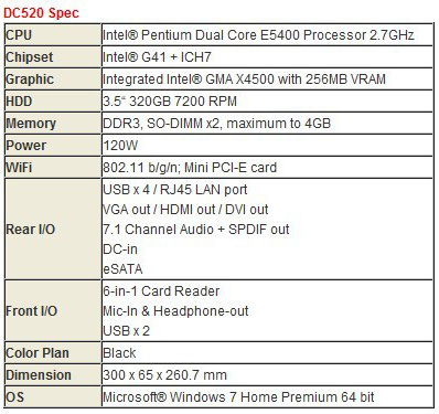 MSI Wind Box DC520 Specs MSI Wind Box DC520 Specs