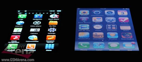 Сравнение контрастности AMOLED-экрана Samsung Wave S8500 и LCD-экрана iPhone