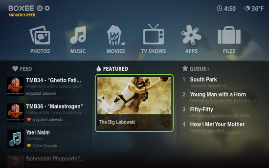 Пользовательский интерфейс медиаплеера Boxee Box