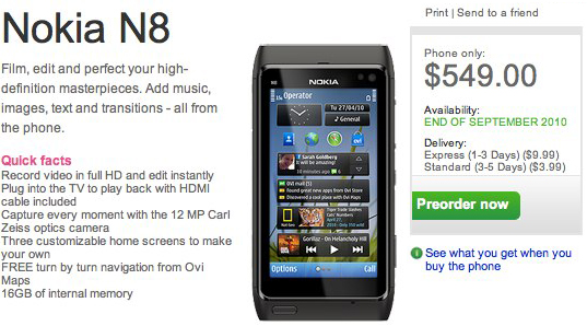 Предварительный заказ Nokia N8 в США