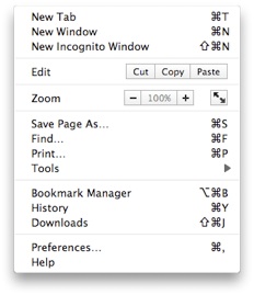 Меню Chrome 6