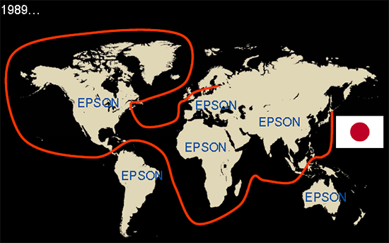 Примерно по такой траектории попадала техника Epson в нашу страну до открытия российского представительства