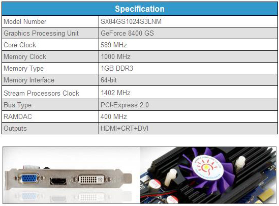 SPARKLE GeForce 8400 GS 1GB DDR3 SPARKLE GeForce 8400 GS 1GB DDR3