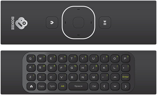 Лицевая и оборотная стороны пульта для Boxee Box