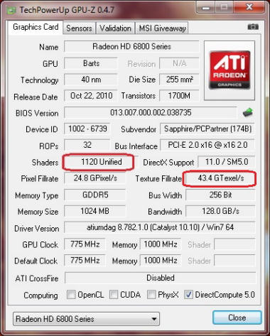 GPU-Z: Sapphire HD 6850 со 1120 шейдерными процессорами
