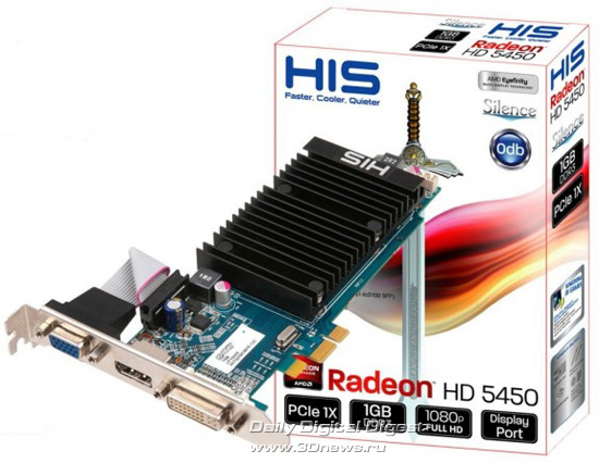 HIS Radeon 5450 Silence 1GB DDR3 PCIe x1 DP/DVI/VGA HIS Radeon 5450 Silence 1GB DDR3 PCIe x1 DP/DVI/VGA