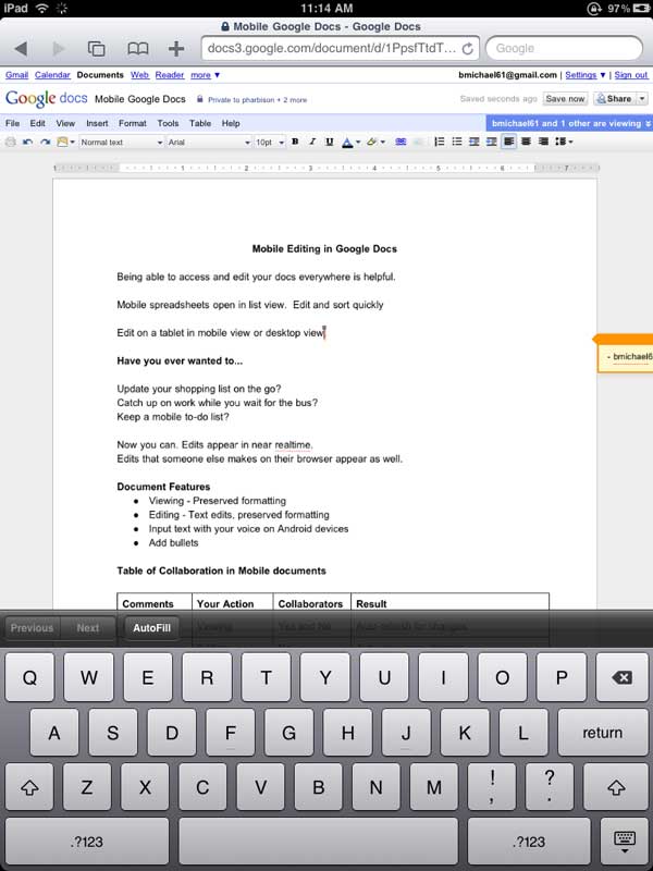 Google Docs на iPad