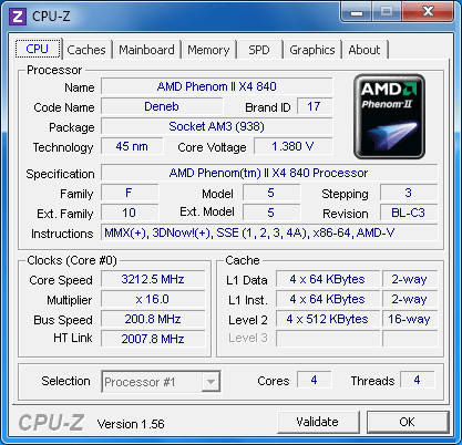 Представлен Phenom II X4 840 на ядре от Athlon II