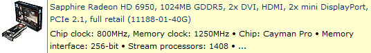Radeon HD 6950 1 Гбайт на $5 дешевле классики
