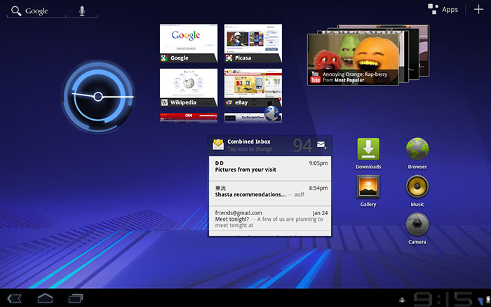 Основной экран Android 3.0