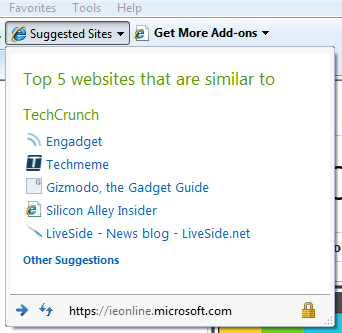 Функция Suggested Search на панели инструментов Bing для Internet Explorer